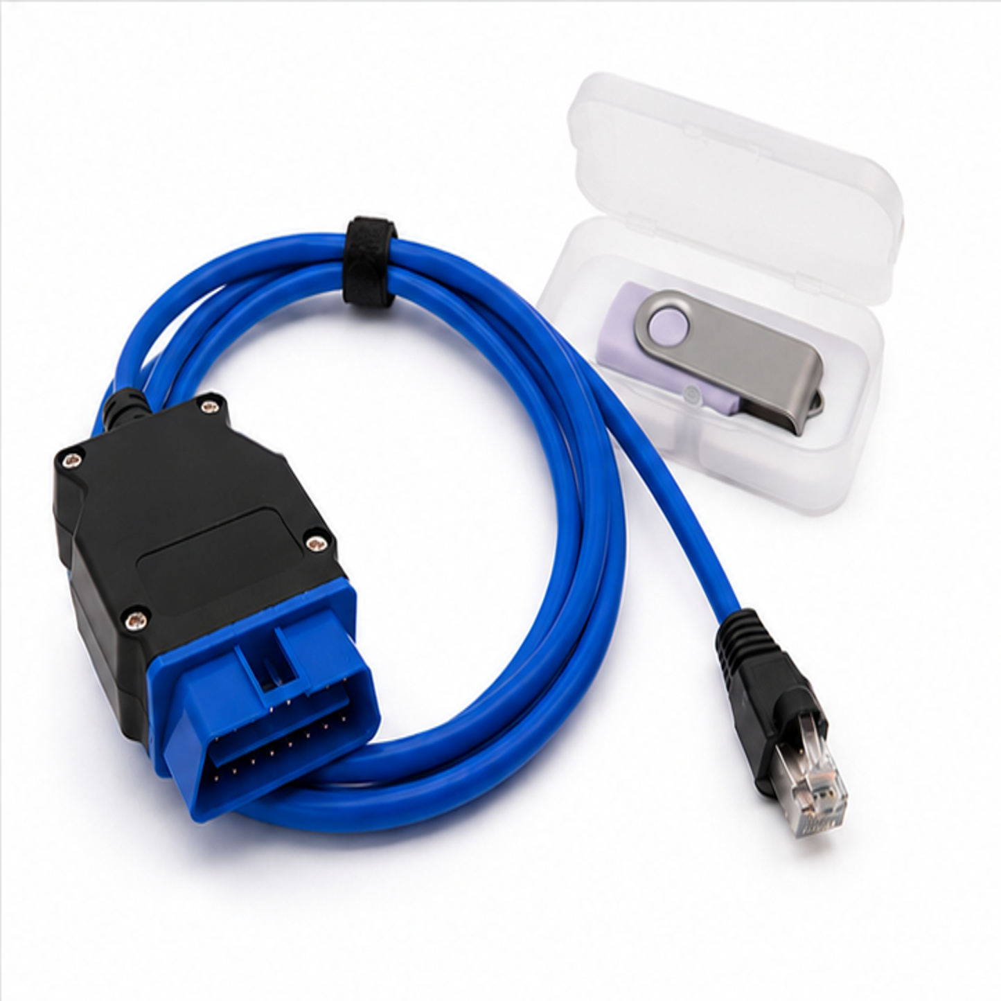 BMW Coding Kit Lieferumfang: USB-Stick, ENET-Kabel und Anleitung